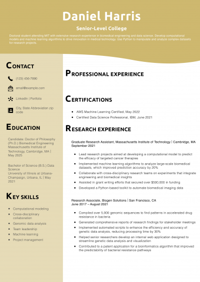Senior-Level College Resume Example