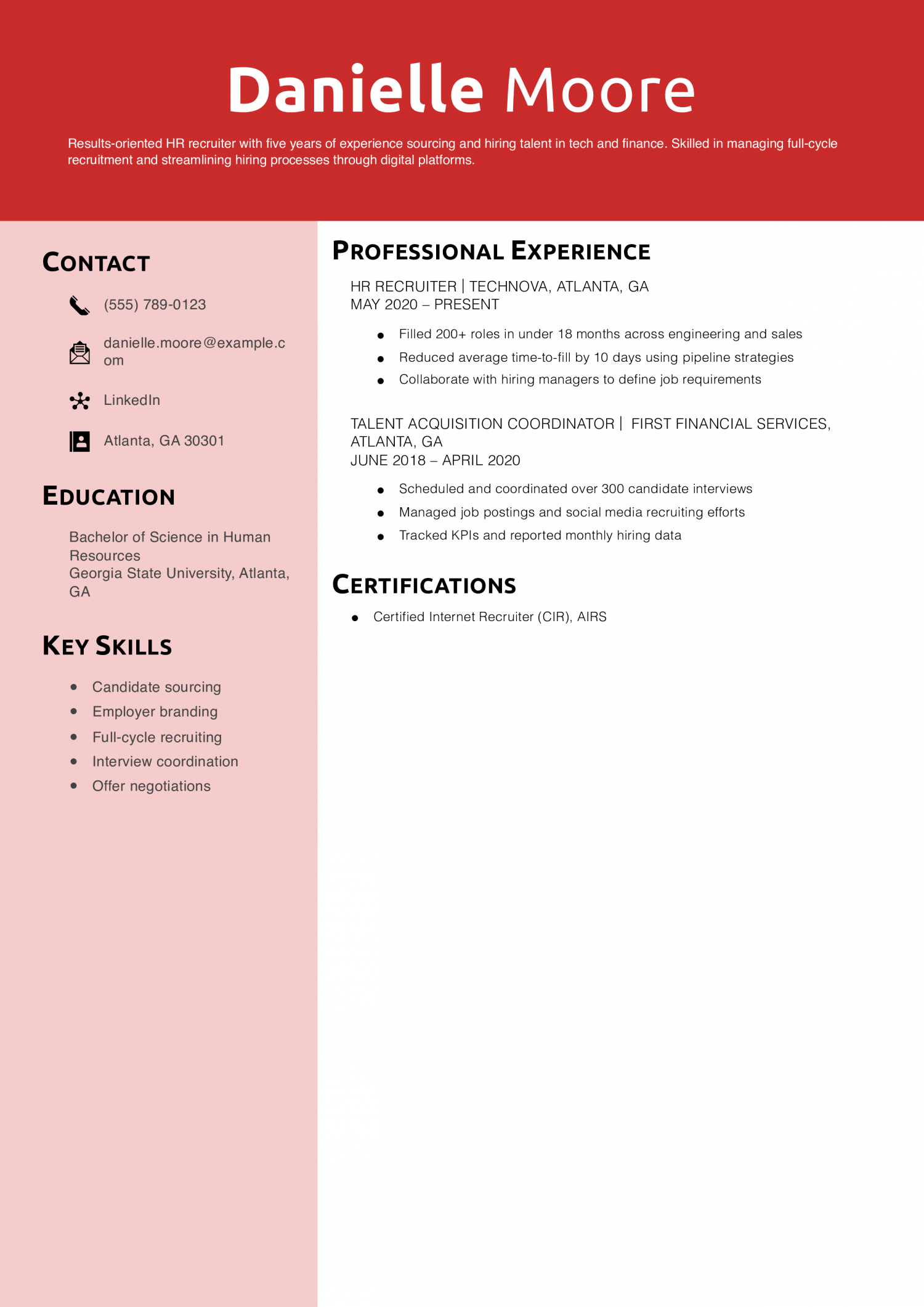 HR Recruiter Resume Example
