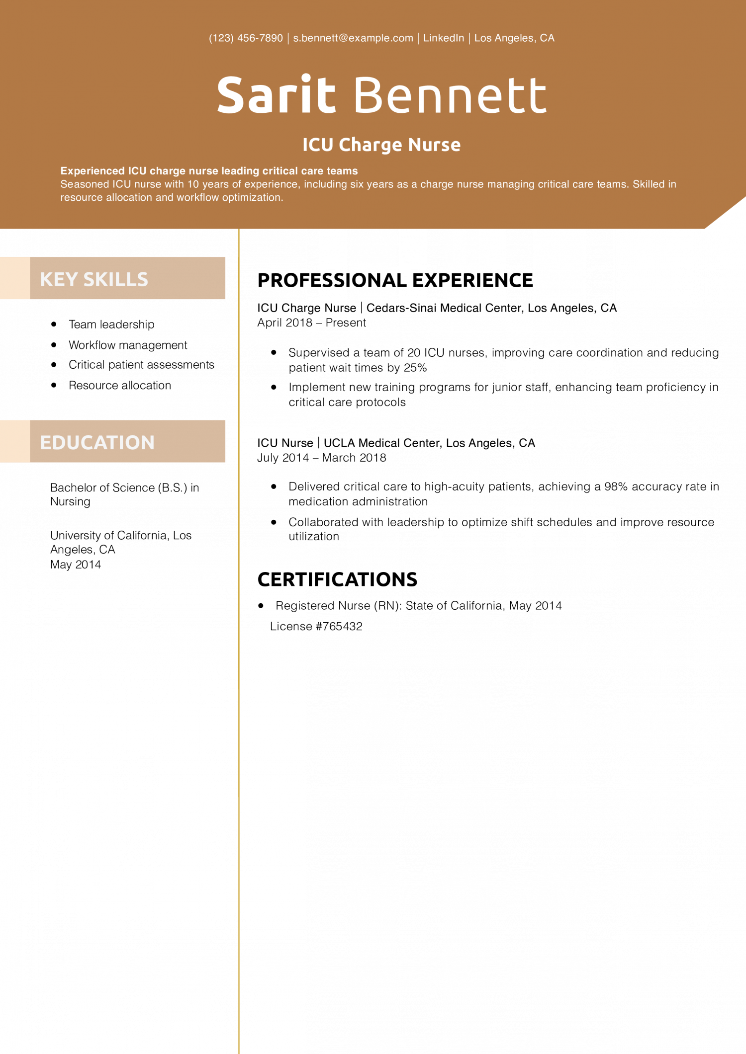 ICU Charge Nurse Resume