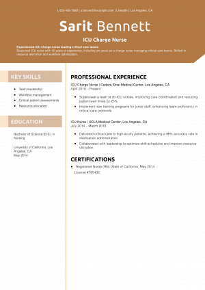 ICU Charge Nurse Resume