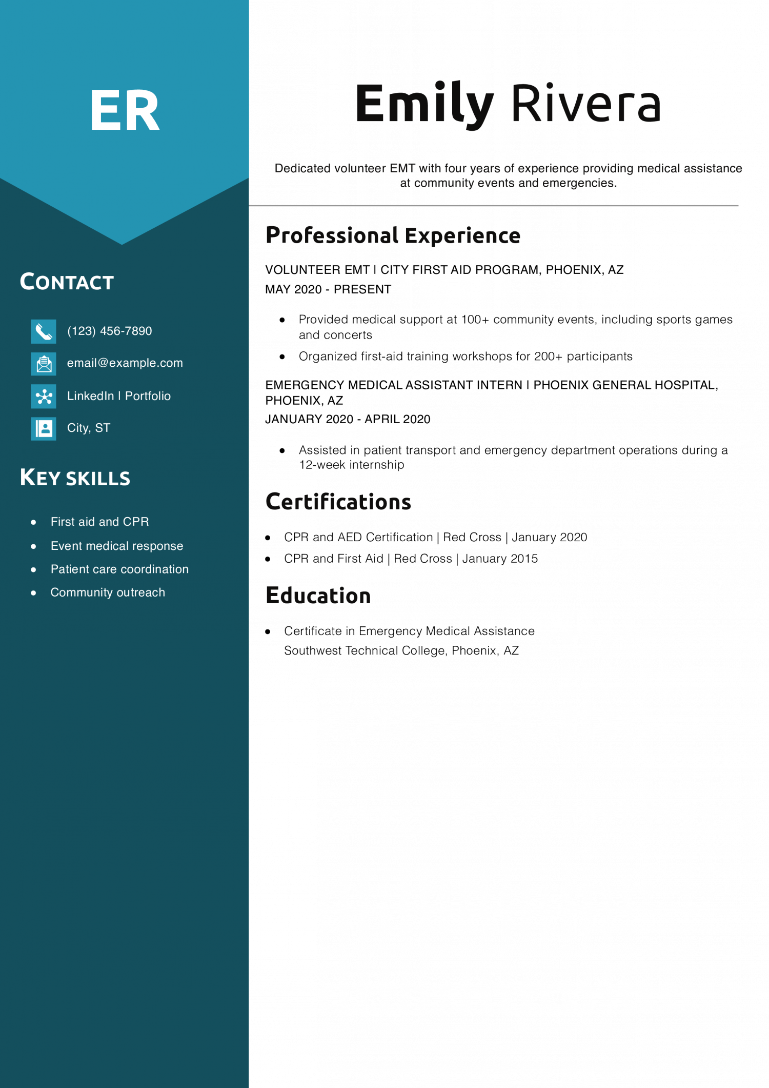Volunteer EMT Resume Example