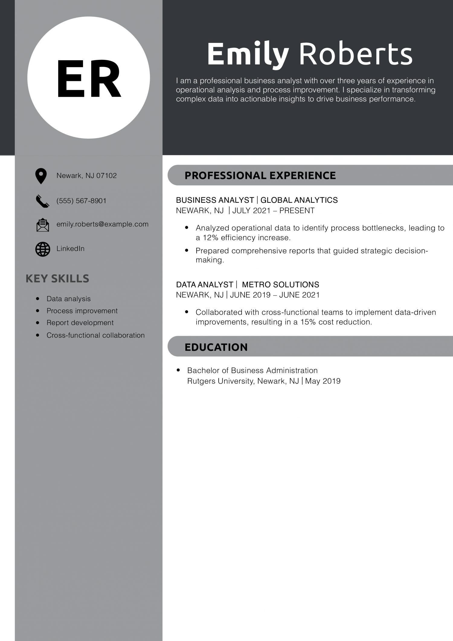 Professional Business Analyst Resume Example