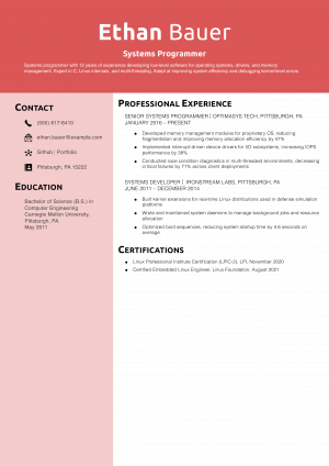 Systems Programmer Resume Example