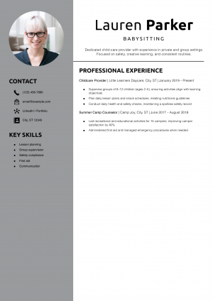 Babysitting Resume Template Example