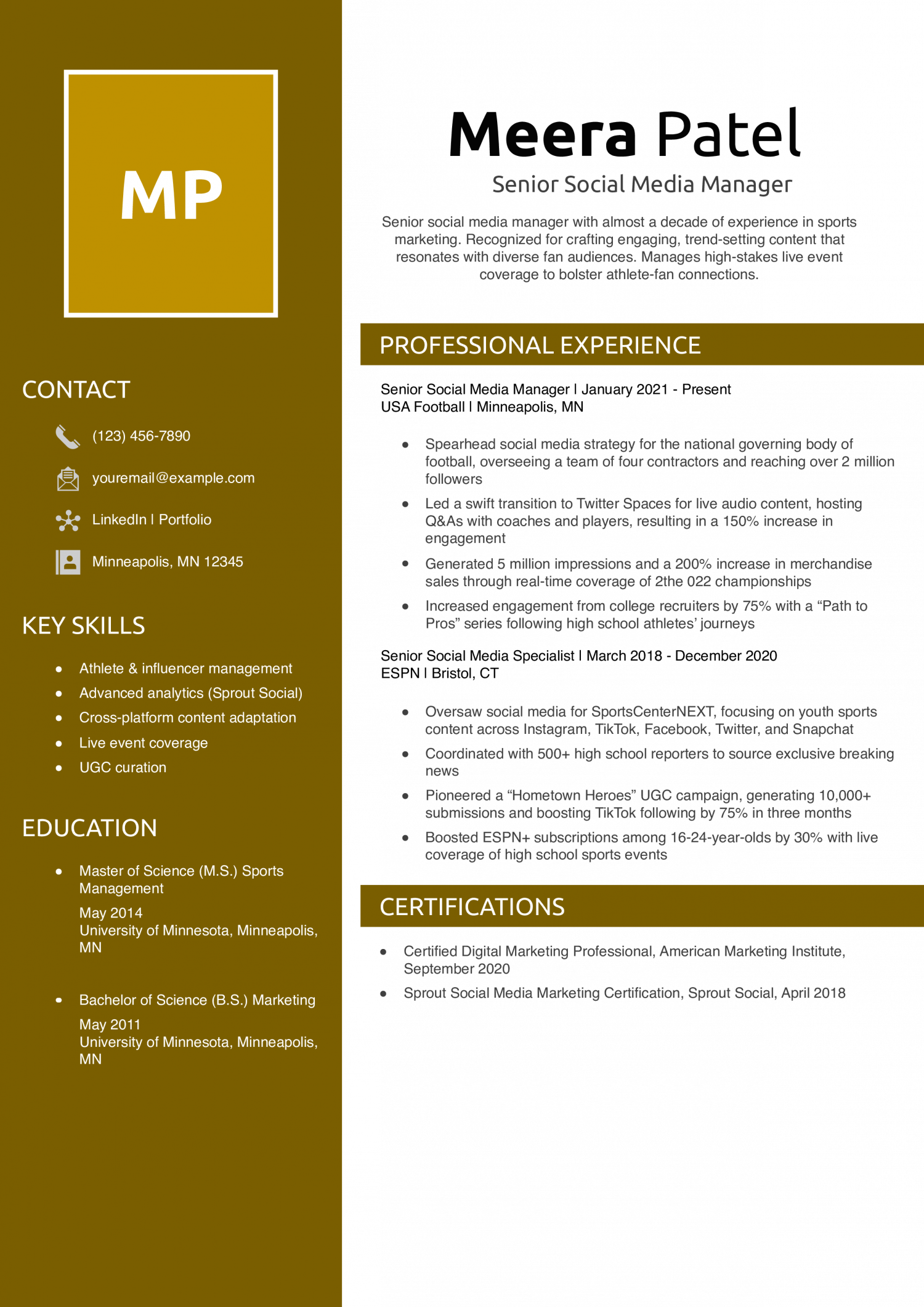 Senior Social Media Manager Resume Example