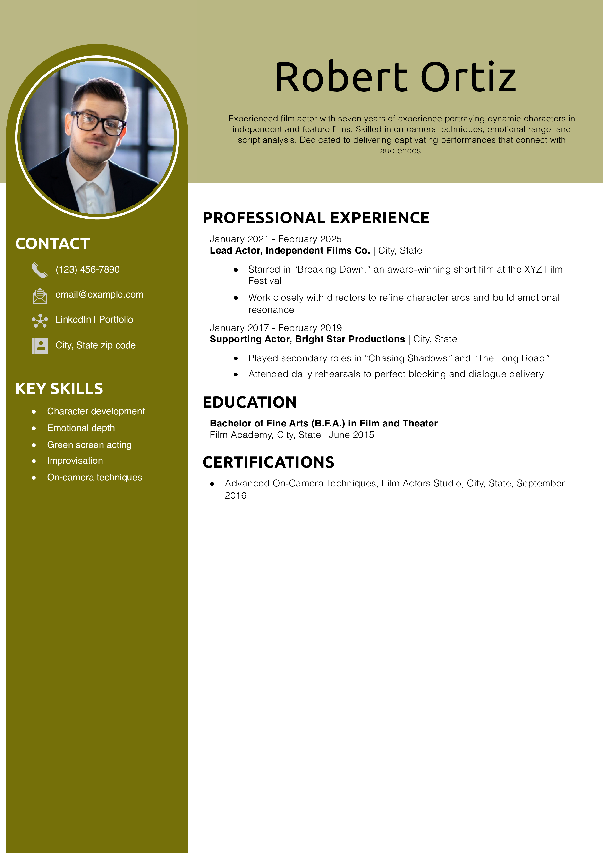 Film Acting Resume Templates®168极速赛车体彩官方网站