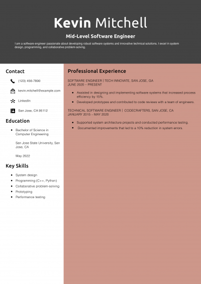 Mid-Level Software Engineer Resume Example