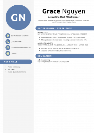 Accounting Clerk / Bookkeeper Resume Example