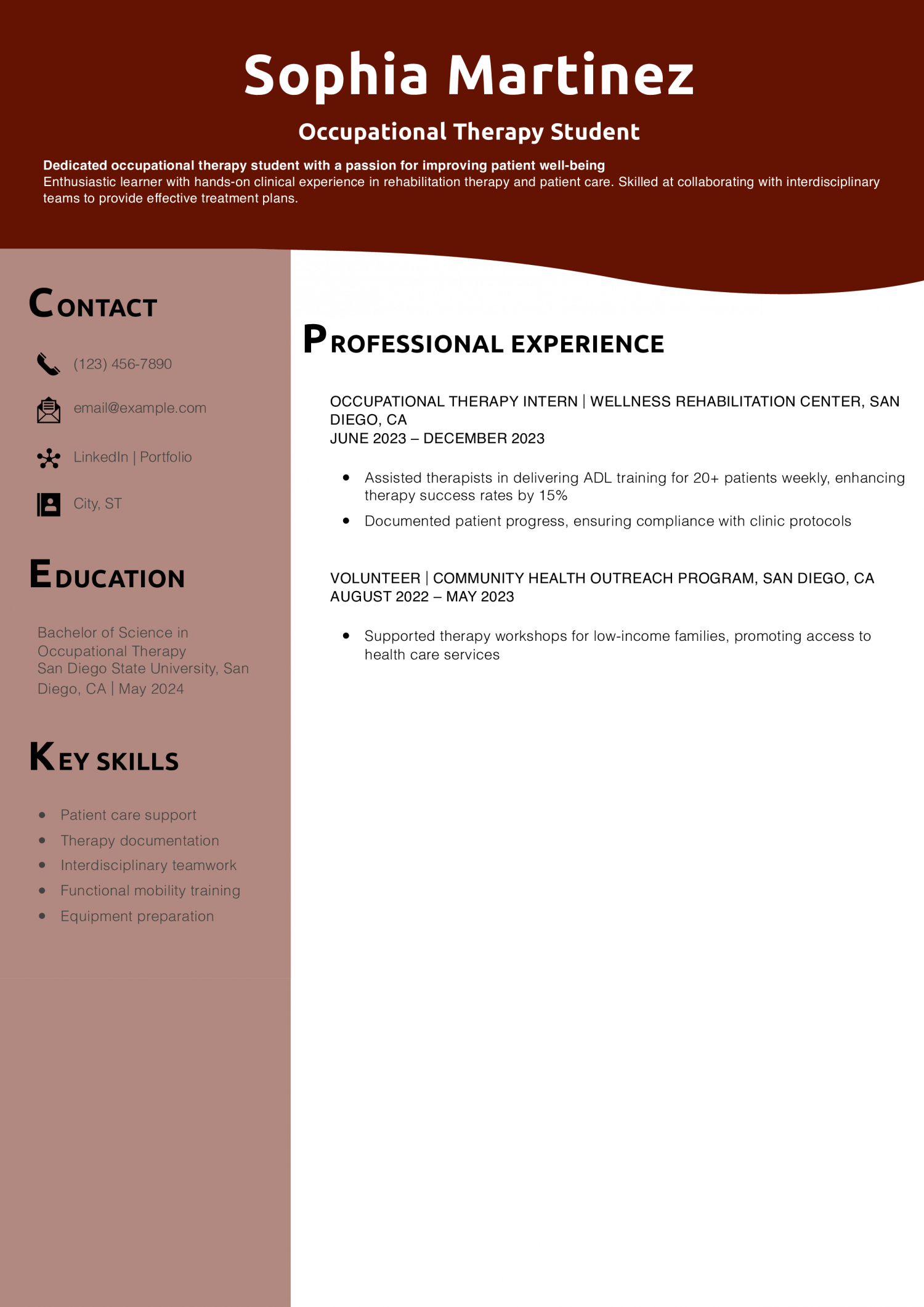 Occupational Therapy Student Resume