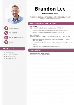 Pre-Nursing Student Resume Example