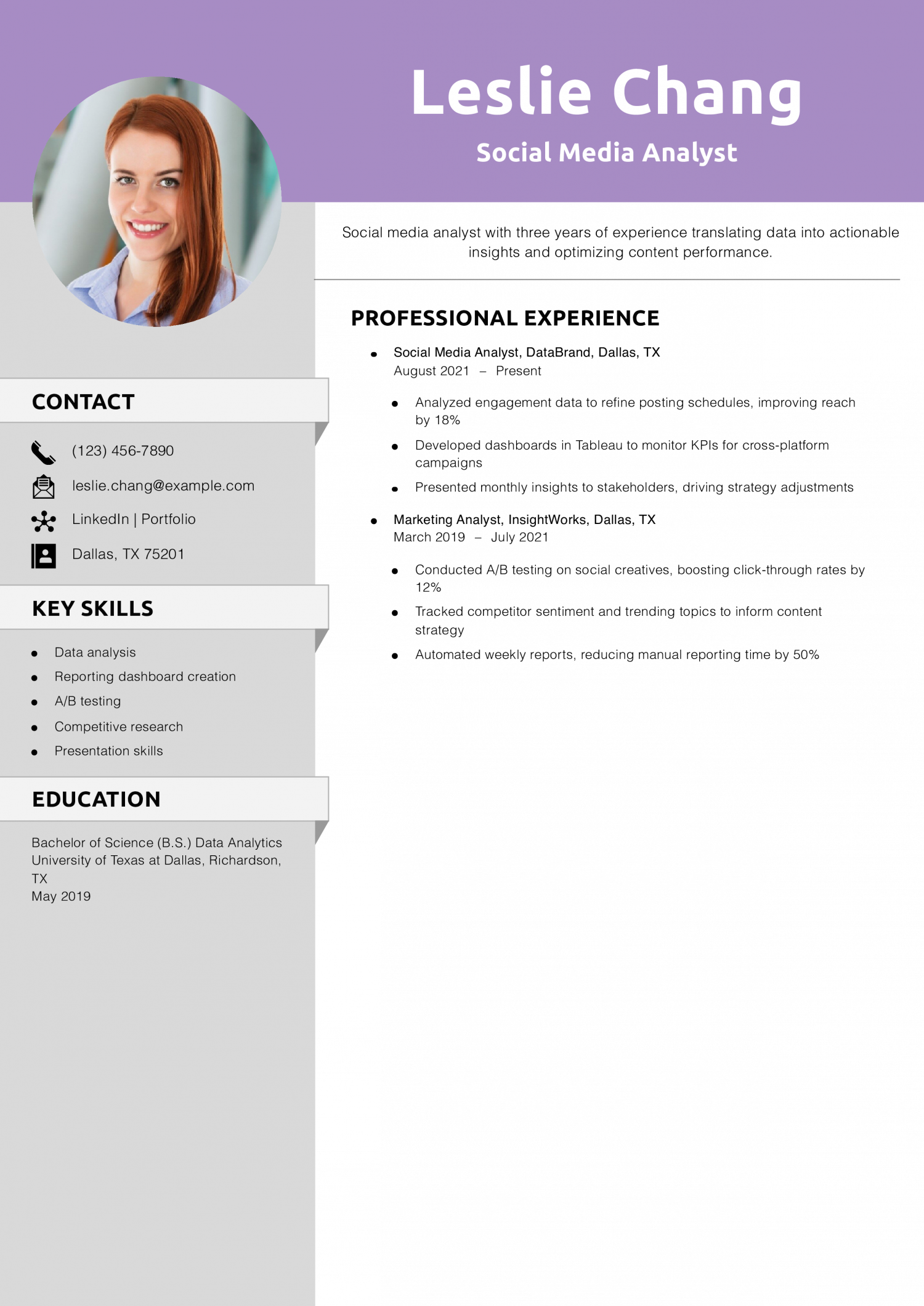 Social Media Analyst Resume Example