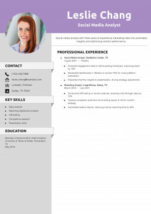 Social Media Analyst Resume Example