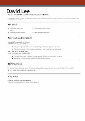 Tactical EMT Resume Example