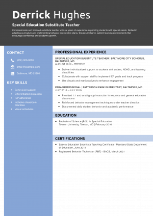 Special Education Substitute Teacher Resume Example