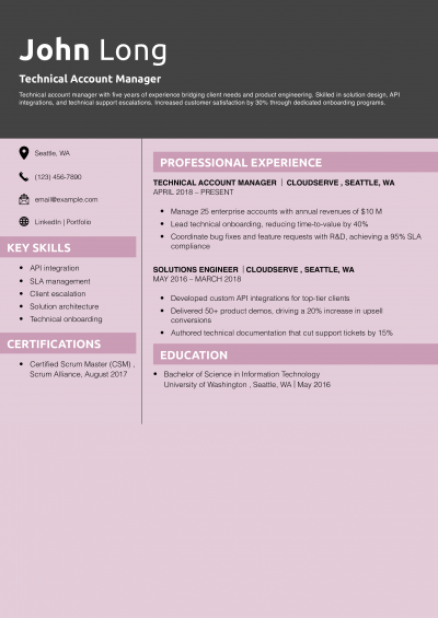 Technical Account Manager Resume Example