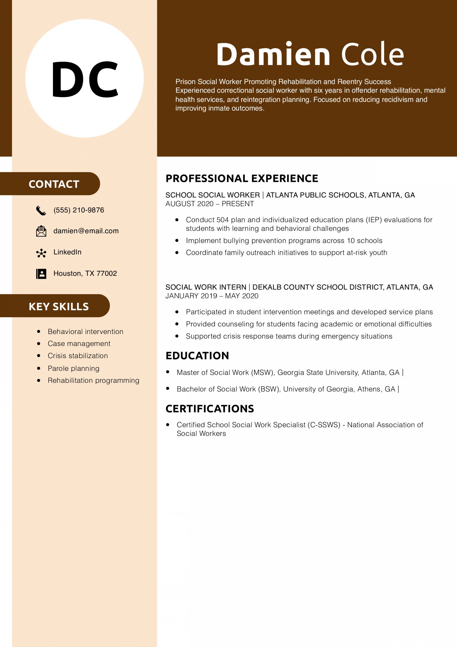 Prison Social Worker Resume Example