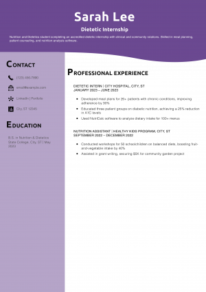 Dietetic Internship Resume Example