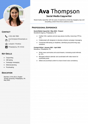 Social Media Copywriter Resume Example
