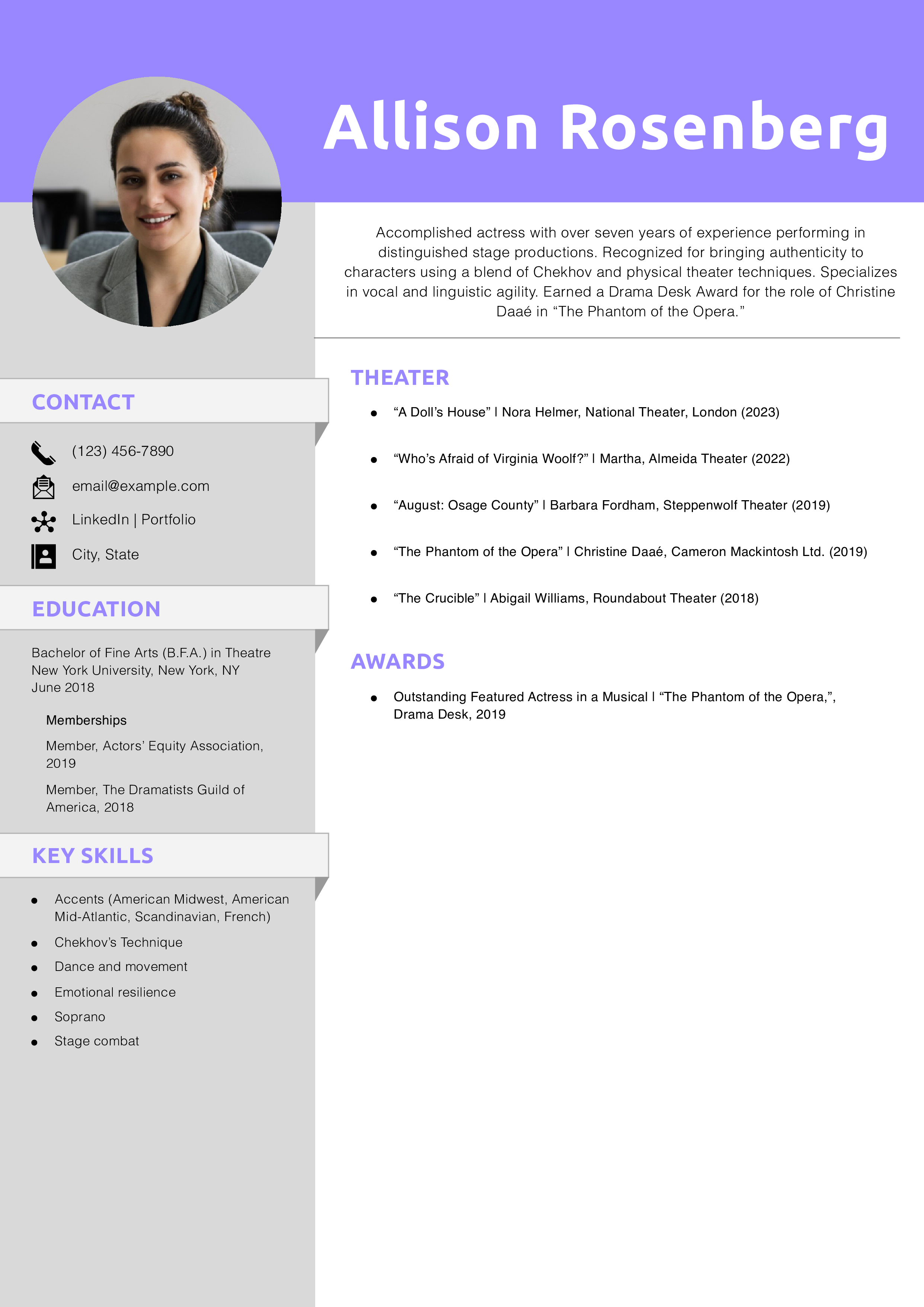 Mid-Level Actress Resume Templates
