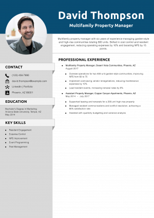 Multifamily Property Manager Resume Example