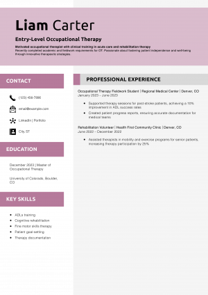 Entry-Level Occupational Therapy Resume