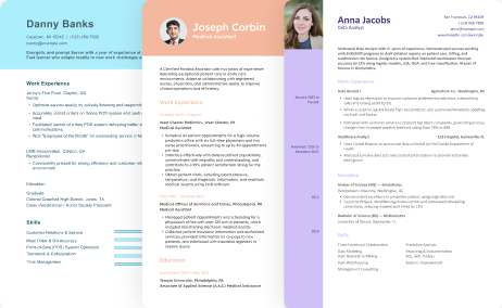Examples of resumes in our free resume builder tool